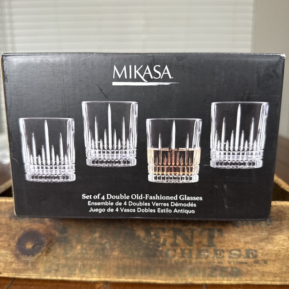4 MIKASA CRYSTAL FRANKLIN LEAD-FREE 11oz DOUBLE OLD FASHIONED ROCK GLASSES - NIB